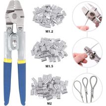 Ahlsen Outil de sertissage pour câble métallique jusqu'à 2,0 mm avec 150 manchons de sertissage double barillet en aluminium de 3 tailles