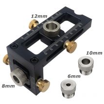 Ahlsen - Plantilla de tornillo ajustable 2 en 1 para carpintería, Kit de guía de broca de 4 orificios, juego de brocas para carpintería de 6/8/10/12mm
