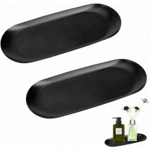 Plateau de Rangement Ovale en Acier Inoxydable, 2PCS Plateau Noir Ovale, Plateau à Bijoux en Acier Inoxydable, Plateau de Rangement Ovale pour Bijoux