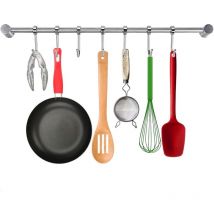 Porte-Ustensile à 7 Crochets Ajustables 38cm Support Ustensiles Cuisine Mural Support Ustensiles Cuisine inox pour Cuillère à Soup Pot Casserole