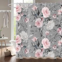 Rideau de Douche Fleurs 180x180, Rose Gris Fleur Rideau de Douche élégant Vintage Fleur Aquarelle Roses Rideau de Baignoire imperméable Polyester