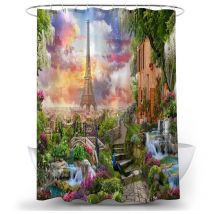 Rideau de douche imperméable et résistant à la moisissure Motif Paris Tour Eiffel Paon Rideau de bain en polyester 180 x 180 cm - Ahlsen