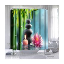 Rideau de Douche Zen, Rideau Douche 90X180, Rideau de Douche Tissu Bambou Fleur Eau Rideau Salle de Bain Douche - Ahlsen