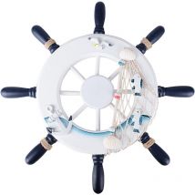 Ahlsen - Roue de bateau à gouvernail en bois pirate avec filet de poche coquillage décoration marine décoration de bureau salon méditerranéen