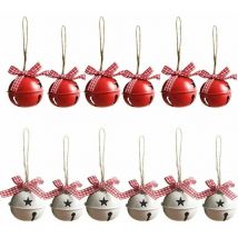 Set mit 12 Metall-Weihnachtsbaumglocken, 5,5 cm Blechglocken, Eisenglocken für Weihnachten/Dekoration, Weiß und Rot, - Ahlsen