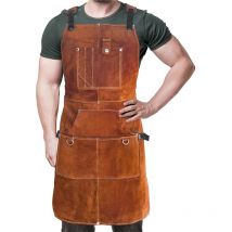 Tablier de Soudeur Professionnel en Cuir pour Homme avec 6 Poches. Tablier de Soudure Durable de Travail Anti-Flamme et Protection pour Forgeron.