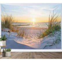 Ahlsen - Tapisserie Murale Nature Tenture Murale Coucher de soleil sur la mer Couverture Murales Paysage d'été Tapisseries Decoration Murales pour