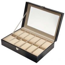 Uhrenbox, 12 Uhren-Organizer, Uhrenbox, Uhren-Organizer, schwarze Kunstleder-Uhrenbox - Ahlsen