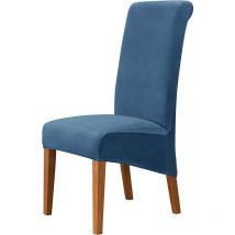 Velvet xl Chair Covers for Dining Room, Soft Stretch Seat Cover for Large Dining Chair, Removable Washable Parsons Chair Protector, 2 Pieces,Blue