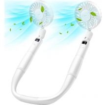 Ahlsen - Ventilador de cuello y ventilador de mano, ventilador de cuello recargable 2 en 1 con pantalla led, ventilador portátil ajustable de 360°,