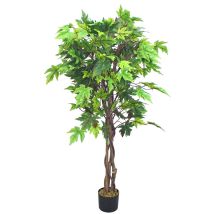 Ahorn Ahornbaum Kunstpflanze Kunstbaum Künstliche Pflanze mit Echtholz 130cm Decovego