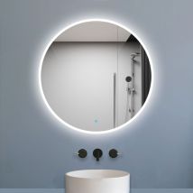 Aica 80x80cm Specchio da bagno rotondo a led, pulsante a sfioramento, antiappannamento, dimmerabile all'infinito