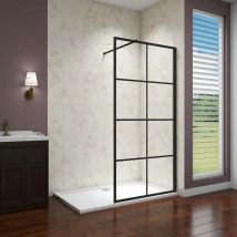 Aica 700x1850mm Black Walk In Wet room Shower Enclosure 8mm Nano Glass Screen