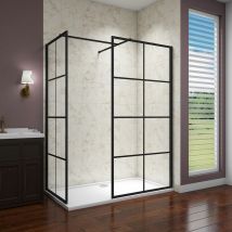 Aica Sanitaire - aica 800x700x1850mm Two Glass Black Walk In Wet room Shower Enclosure 8mm Nano Glass Screen - Matt black