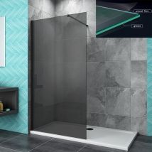 Aica Sanitaire - 760x1900mm Black Walk In Wet Room Cubicle 8mm Nano Anti-Explosion Glass nano Screen - Chrome