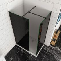 Aica 760x900x1900mm Black Walk In Wet Room Shower 8mm Easyclean Glass Enclosure