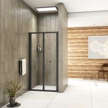 Aica Sanitaire - Aica 800mm Matt Black Frame Bifold Shower Enclosure Reversible Folding Glass Shower Cubicle Door - Matt black