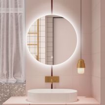 Aica 90x90cm Specchio da bagno a LED, Disappannamento, Funzione Memoria, Estetica Elegante