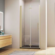 Aica B.90cm x H.195cm Gold gebürstet Nischentür Falttür Pendeltür Drehtür 6mm esg Nanoglas Duschkabinen