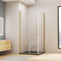 Aica B.120x95cm H.195cm Gold gebürstet Falttür eckdusche Duschkabinen 6mm nano ESGglas Pendeltür Eckeinstieg Dusche
