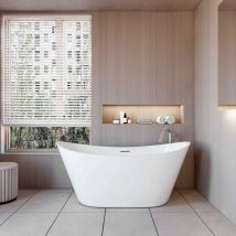 Aica Bañera acrílica exenta lujosa y duradera,1500x720x650mm,estilo ovalado,color blanco,incluye manguera + desagüe