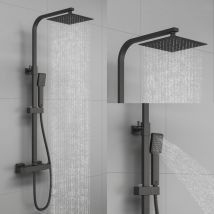 Aica Bathroom Thermostatic Exposed Shower Mixer Valve Twin Head Square Set Black