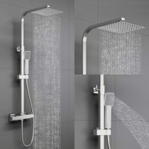 Aica Sanitaire - aica Bathroom Thermostatic Exposed Shower Mixer Valve Twin Head Square Set Chrome