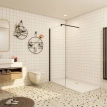 Aica Sanitaire - Aica Frameless Black Walk In Shower Screen 500mm with 1000x760mm Tray Waste