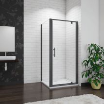 Aica Matt Black Frame 760x760x1850mm Pivot Shower Enclosure with 760x760mm Shower Tray Waste