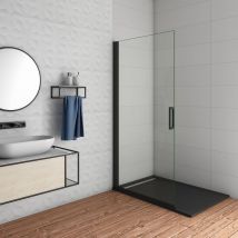 Aica Sanitaire - aica paroi de douche pivotante 96x200cm en 8mm verre anticalcaire profilé noir mat