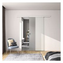 Aica Sanitaire - aica porte coulissante 90x225cm porte d'intérieure coulissante en verre sablé avec un rail blanc