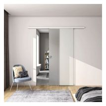 Aica Sanitaire - aica porte coulissante 100x225cm porte d'intérieure coulissante en verre sablé avec un rail blanc