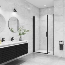 Aica Sanitaire - aica porte de douche pivotante 110x200cm avec un élément fixe Porte de douche noire Hauteur 200cm en 8mm verre anticalcaire