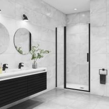 Aica Sanitaire - aica porte de douche pivotante 130x200cm avec un élément fixe Profilé noir mat Porte de douche Hauteur 200cm en verre anticalcaire