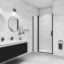 Aica Sanitaire - aica porte de douche pivotante 120x200cm avec un élément fixe Profilé noir mat Porte de douche Hauteur 200cm en verre anticalcaire