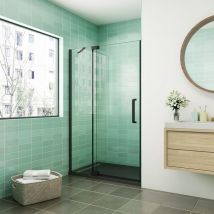 Aica Sanitaire - aica porte de douche pivotante 80x195cm profilé noir 8mm verre anticalcaire installation en niche