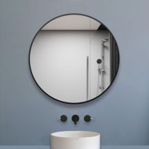 Aica Sanitaire - Miroir rond noir mat encadré suspendu horizontalement 6060cm