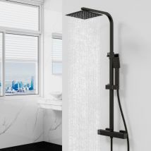AICA Square Modern Exposed Thermostatic Mixer Valve Shower Head Set Matt Black