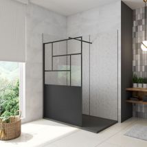 Aica Walkin Mampara Panel de ducha Pantalla Panel Fijo estilo industrial Cristal Antical 8mm con Barra 70-120cm Perfil Negro Mate,(977-1000)x2000mm