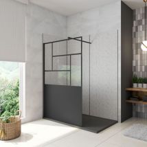 Aica Sanitaire - aica Walkin Mampara Panel de ducha Pantalla Panel Fijo estilo industrial Cristal Antical 8mm con Barra 90cm Perfil Negro