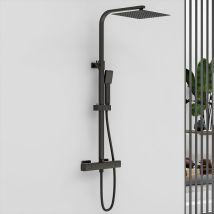 Aica Italy - aicait Nero Colonna Doccia con Miscelatore Termostatico, Set Doccia Termostatico, Set Doccia a Pioggia con Soffione Rotondo 25x25 cm