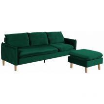 Humza Amani - Aida 3 Seater Fabric Sofa with Matching Stool - Jade