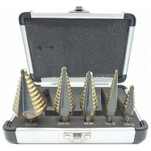 Aiducho - 5 Pcs Foret Fraise Meche Etage, Foret Étagé, Avec Boîtier En Aluminium Professionnel, Tige Hexagonale, Avec Tampon De Centrage Automatique,
