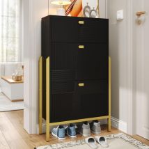 Aiducho - Armoire à Chaussures Avec Tiroir, Double Étagère à Chaussures, Poignées Et Pieds Dorés, Portes Pliantes, Design à Fond Ouvert, Design