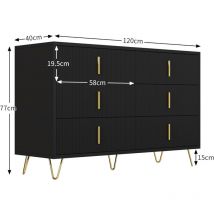 Aiducho - Buffet Élégant Au Design Moderne, Commode à 6 Tiroirs, Poignées Dorées 120x40x77cm(Blanc)