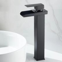 Aiducho - Robinet Salle Bain Cascade Noir Mat, Mitigeur Lavabo Cascade Haut, Robinet Lavabo avec bec Hauteur, Robinetterie Vasque à Poser Carré en