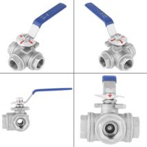 Aiducho - Valve à 3 Voies, DN15 1/2' Vanne à Boisseau Sphérique En Acier Inoxydable, Robinet à Boisseau Sphérique à Trois Voies Avec Alésage En t,
