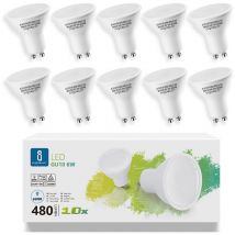 Aigostar - Bombilla led 6W GU10, Luz blanca fría 6500K, 480lm, Esmerilada, no regulable - Caja de 10 unidades