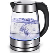 Aigostar - Chubby - Hervidor de Agua Eléctrico de Vidrio Borosilicato, Hervidora de Cristal Acero Inoxidable con Iluminación led, 1,7 litros, 2200 w,