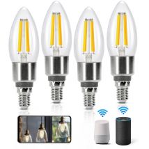 Aigostar - Edison Bombillas Alexa led E14 Bombillas Inteligentes 4.5W 470LM wifi Bombilla Vintage C35 Bombillas Filamento Regulable 2700K-6500K,